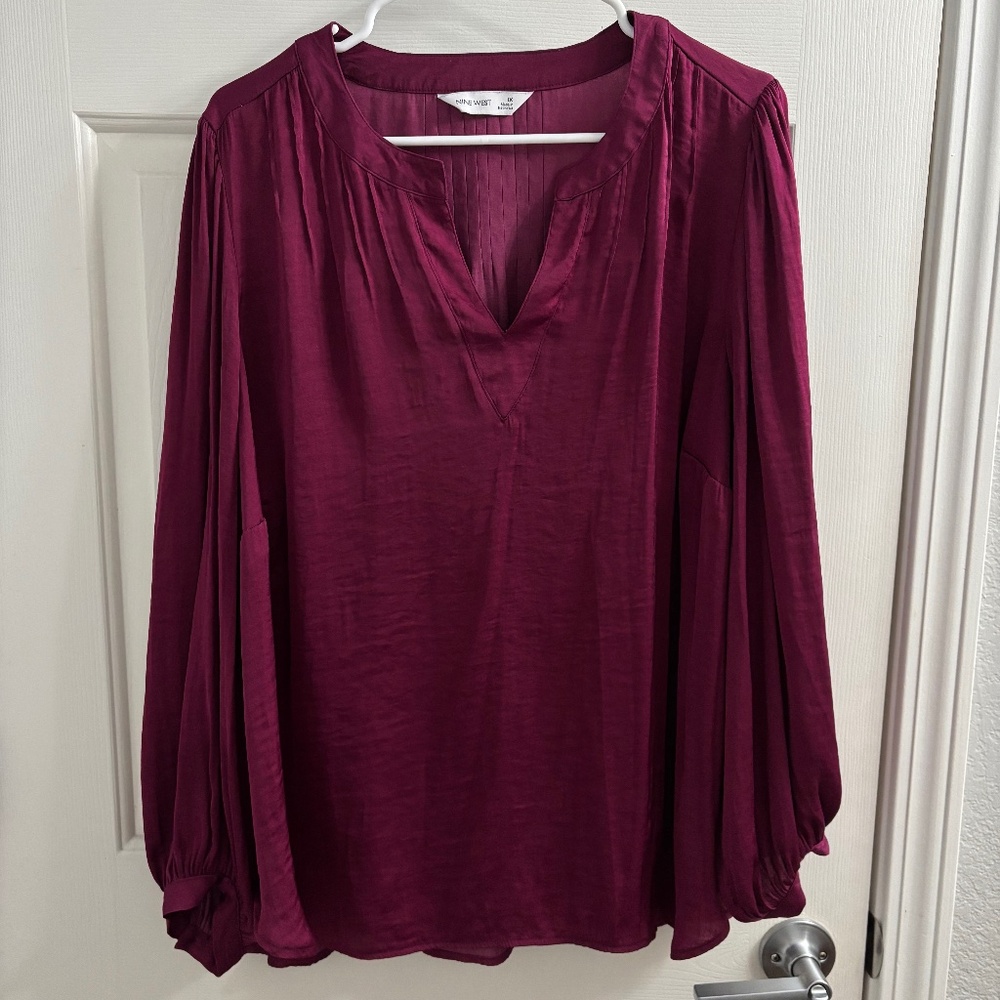 Nine West Berry Sateen Long Sleeve Blouse Size 1X